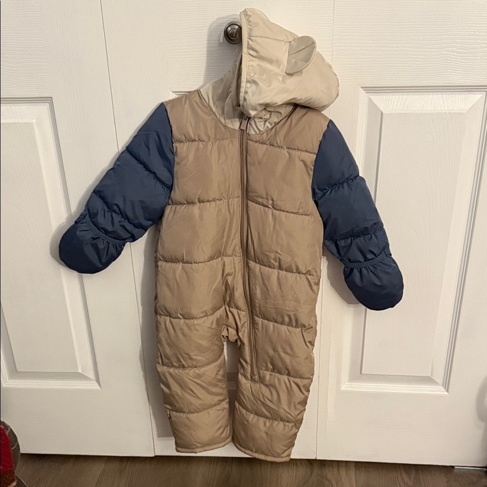 Old Navy Tan and Blue Kids Puffer Coat